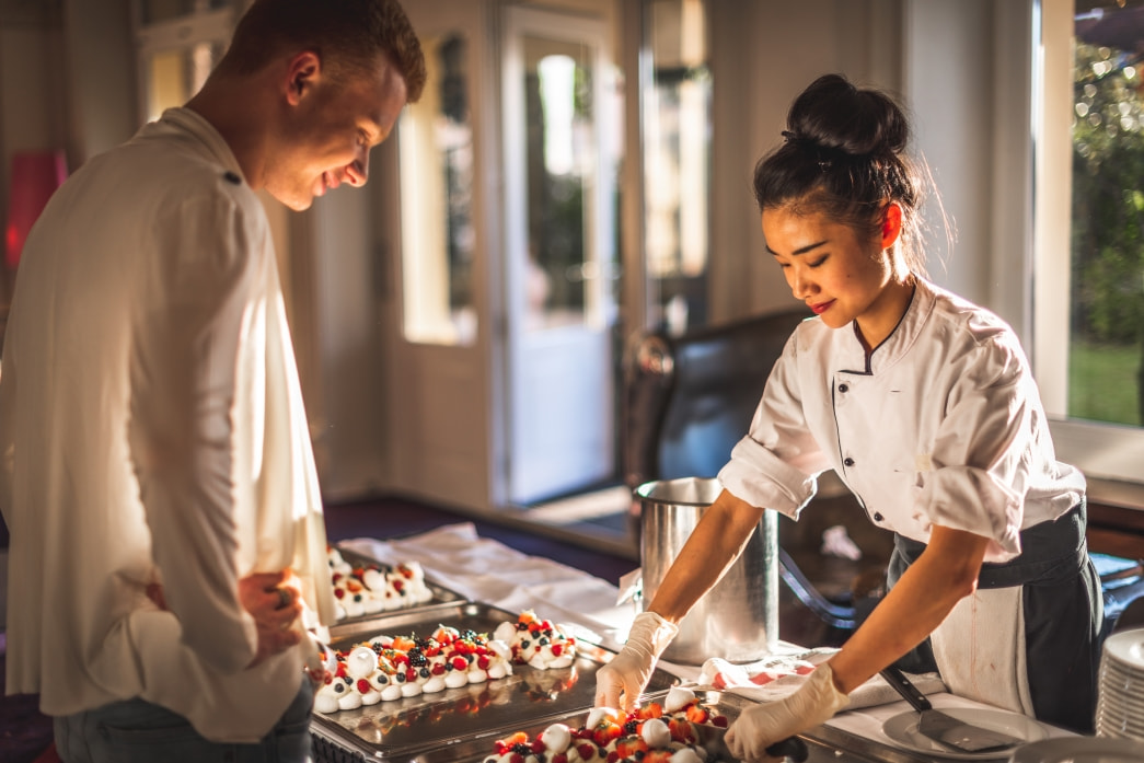 Students preparing desserts